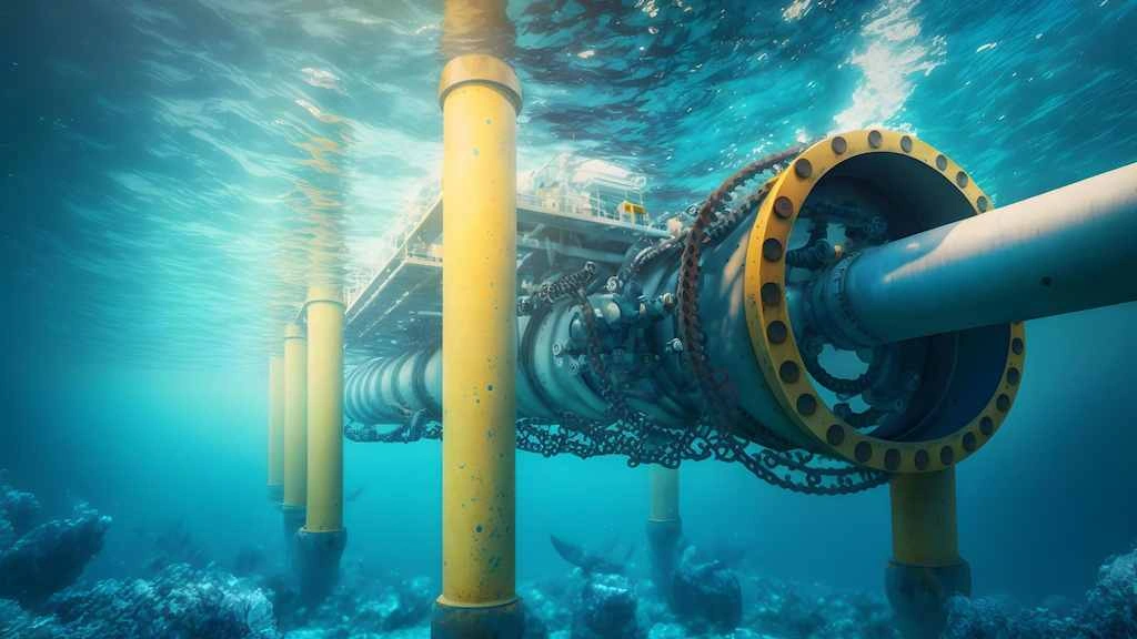 An image showing a CuNi piping connection under seawater
