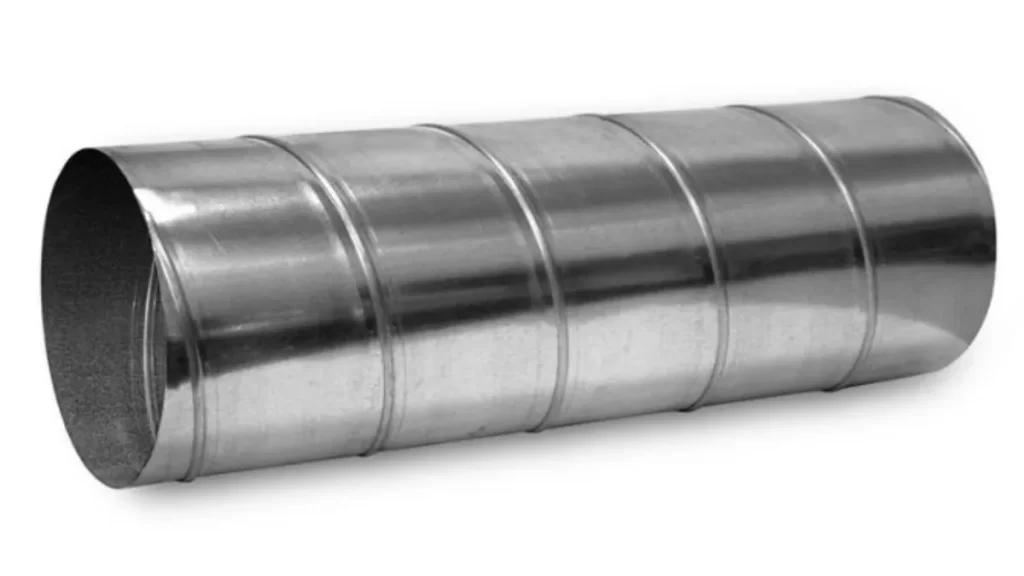 The image shows a clean, well-formed HVAC duct made from sheet metal.