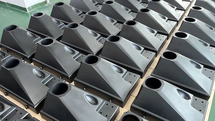 Lined-up custom RIM molded parts with smooth finish