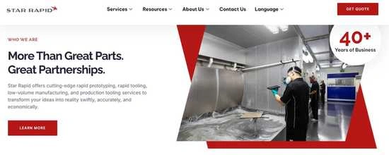 Screenshot of Star Rapid prototype manufacturing services page. It displays an introduction to the company and its services