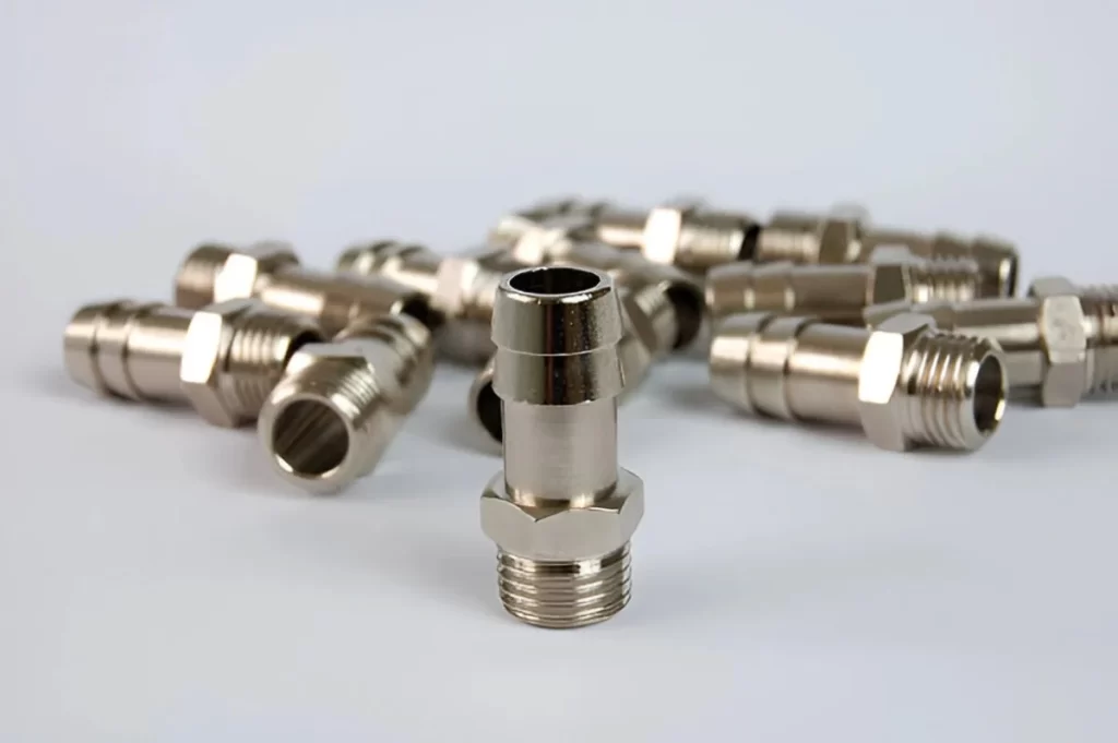 The image shows steel-plated connectors displayed.