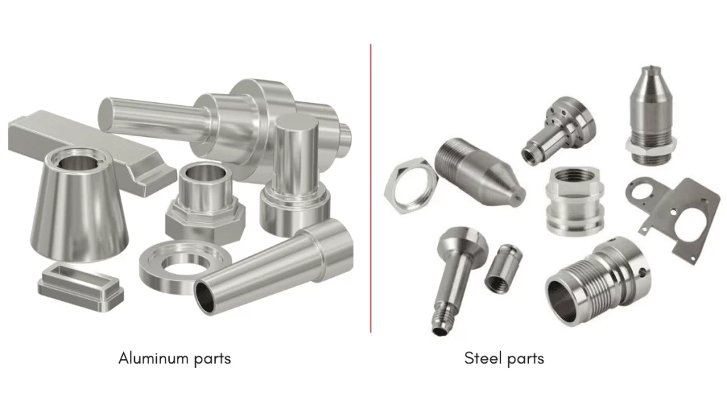 An image showing steel vs aluminum parts side-by-side