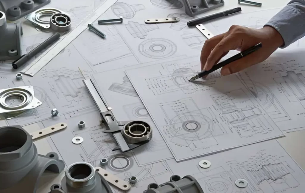 A professional evaluating engineering design
