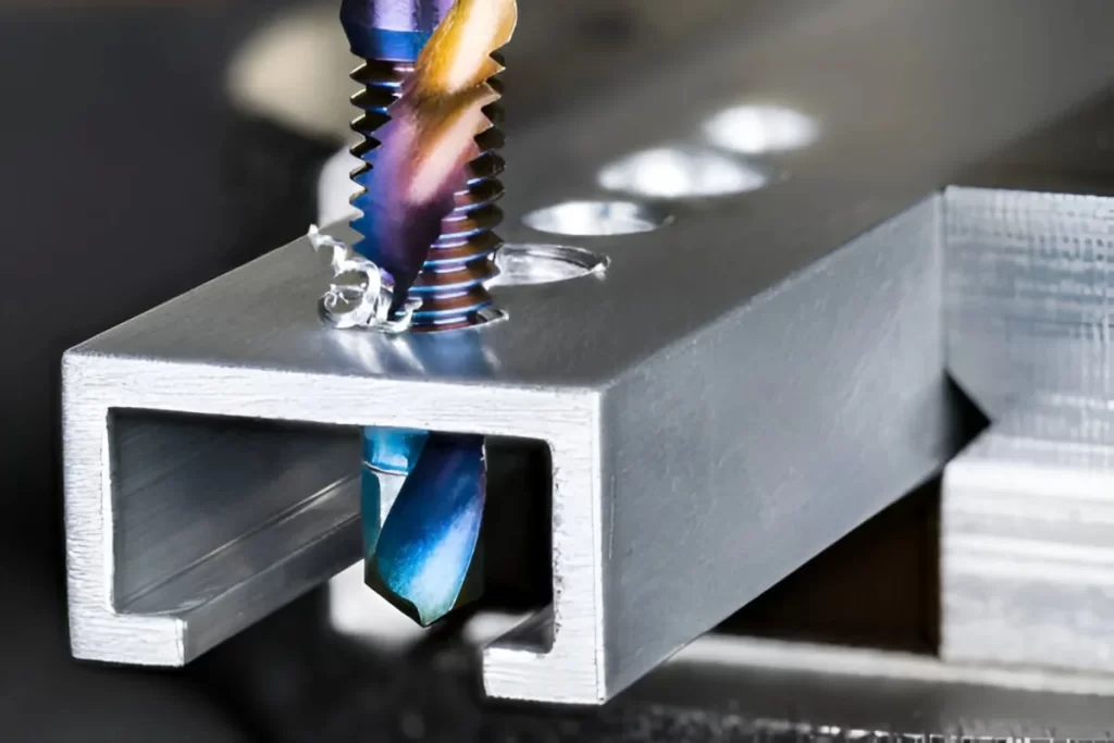CNC threading in an aluminum profile.