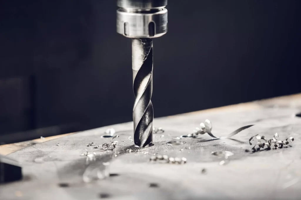 CNC drilling operation on titanium.