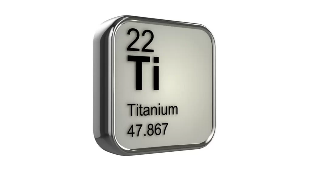 The image shows the titanium element with its atomic number 22 and atomic weight 47.867 displayed.