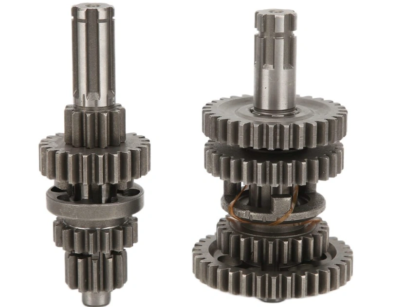 Two transmission shafts with multiple interlocking gears
