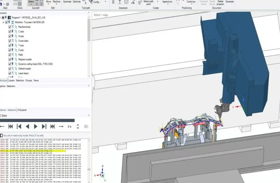 An image of a part represented virtually in TruTops simulation software