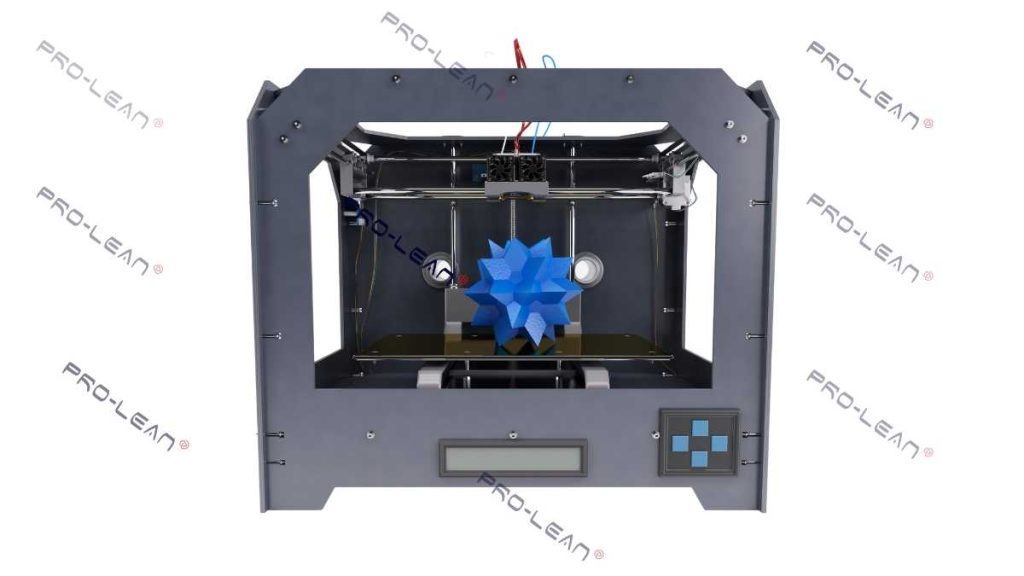A Close-up of a 3D printing machine in action, with the printer nozzle creating a part layer by layer.