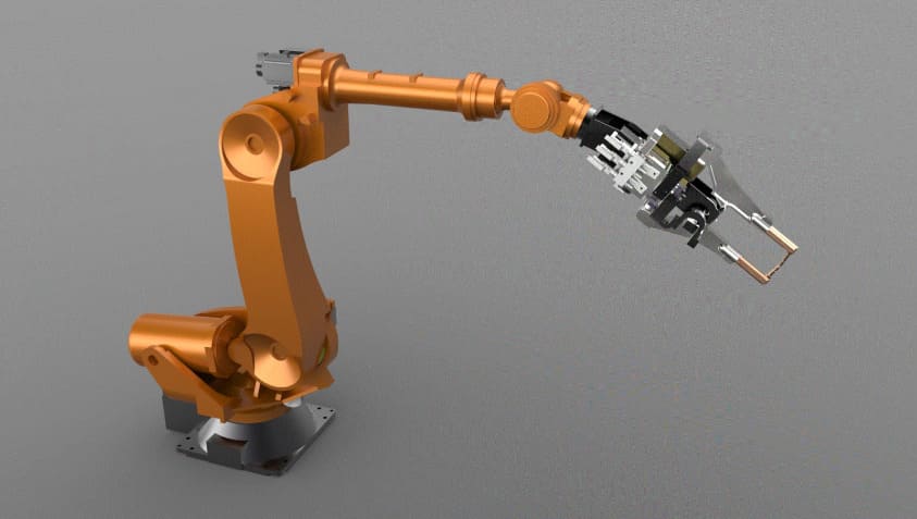 Yellow industrial robotic arm