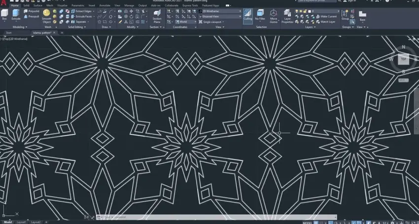 An image of symmetrical star-like laser cutter designs in AutoCAD software