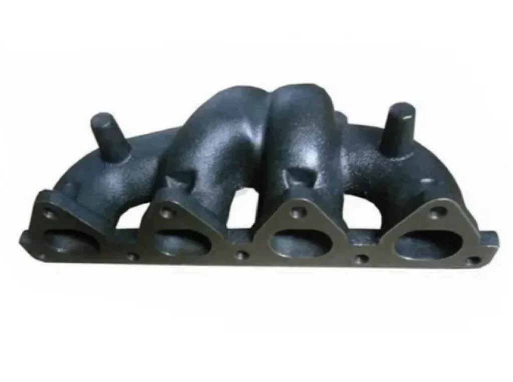 An image of a black cast iron exhaust manifold