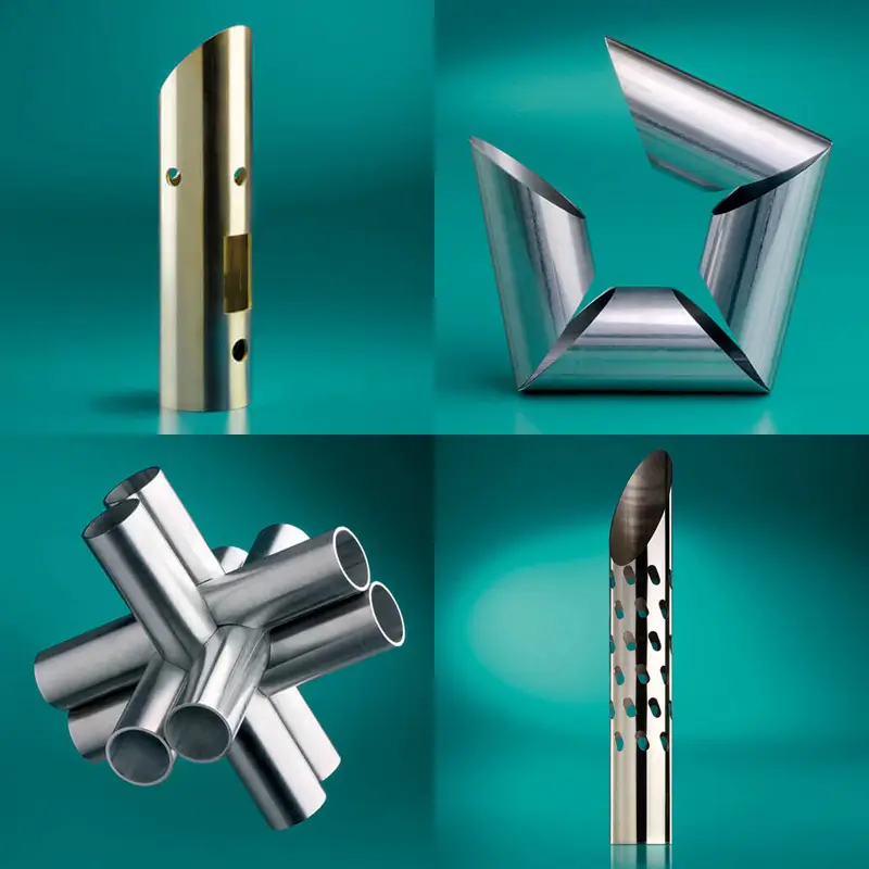 Precision-cut metal tubes made with fiber laser cutting technology.