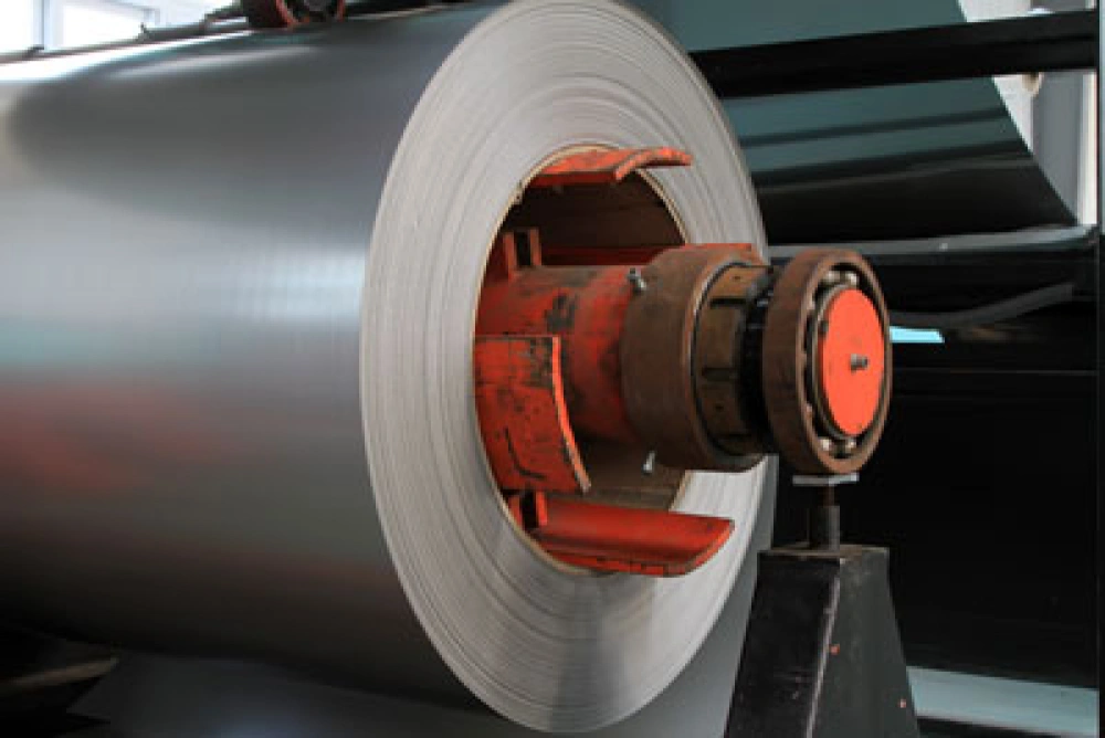 Galvanneal steel coil on industrial rolling mill machinery
