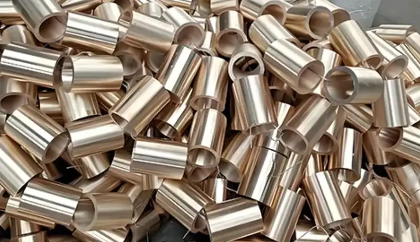 Half-hard brass cylindrical bushings and sleeves with polished reflective surfaces