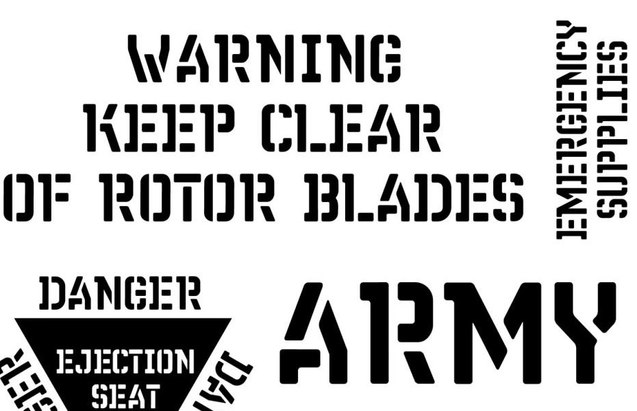 An image showcasing a stencil with text designs for military stencil applications