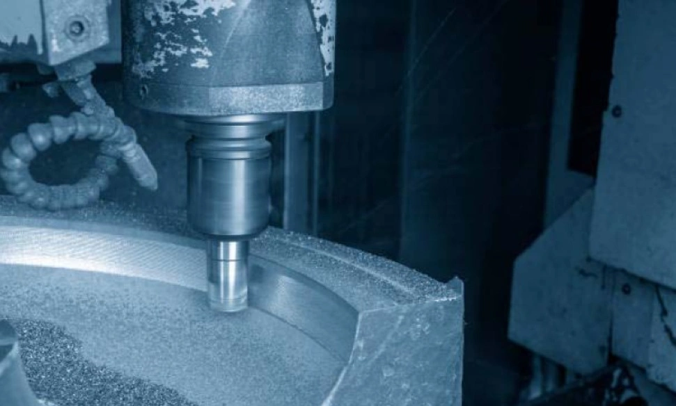 An image of a milling process of semi-finishing a surface