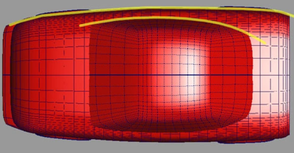 The plan outline of the car showing the shoulder and other details