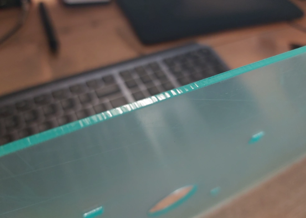 Cast acrylic sheet, polished edge detail showing smooth finish and superior edge quality