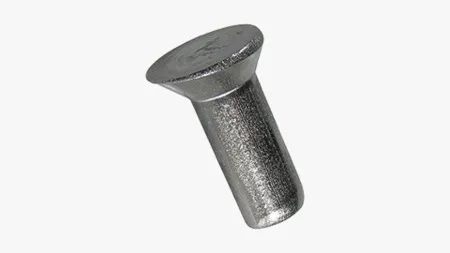 Close-up view of a solid rivet on white background
