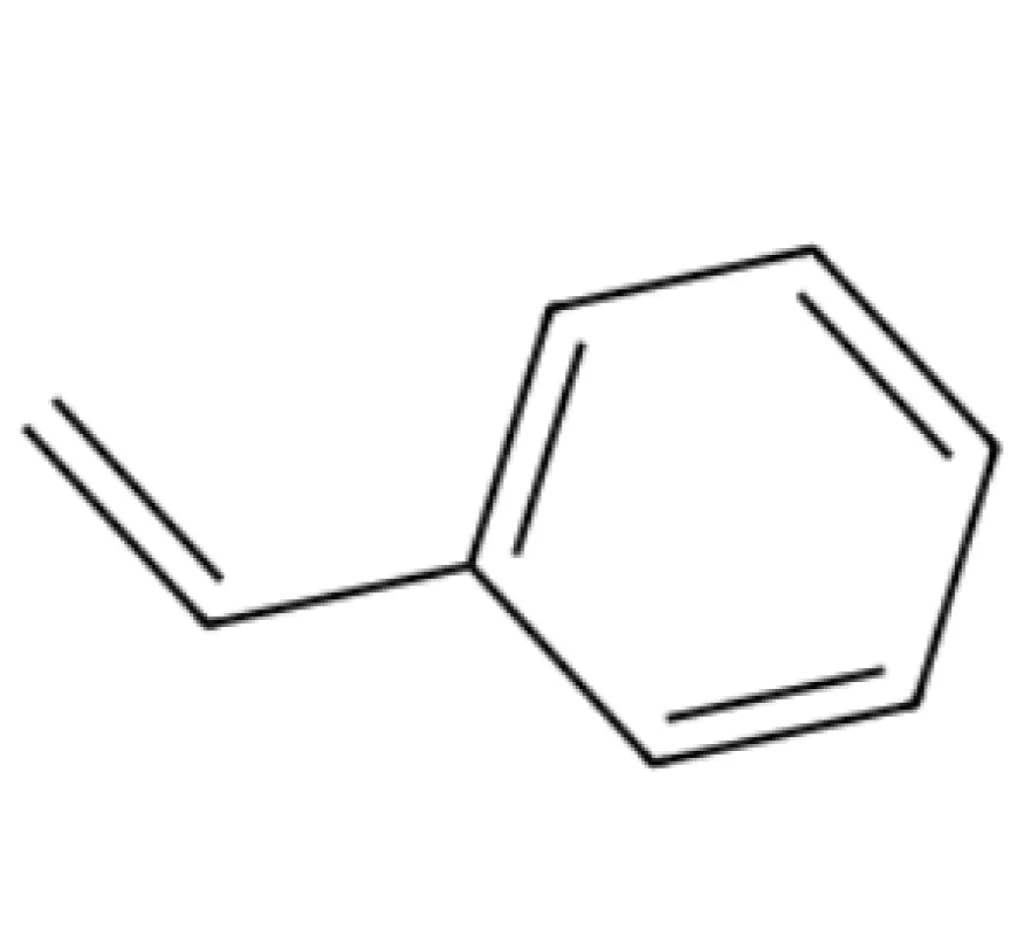 Line drawing of a styrene molecule (monomer)