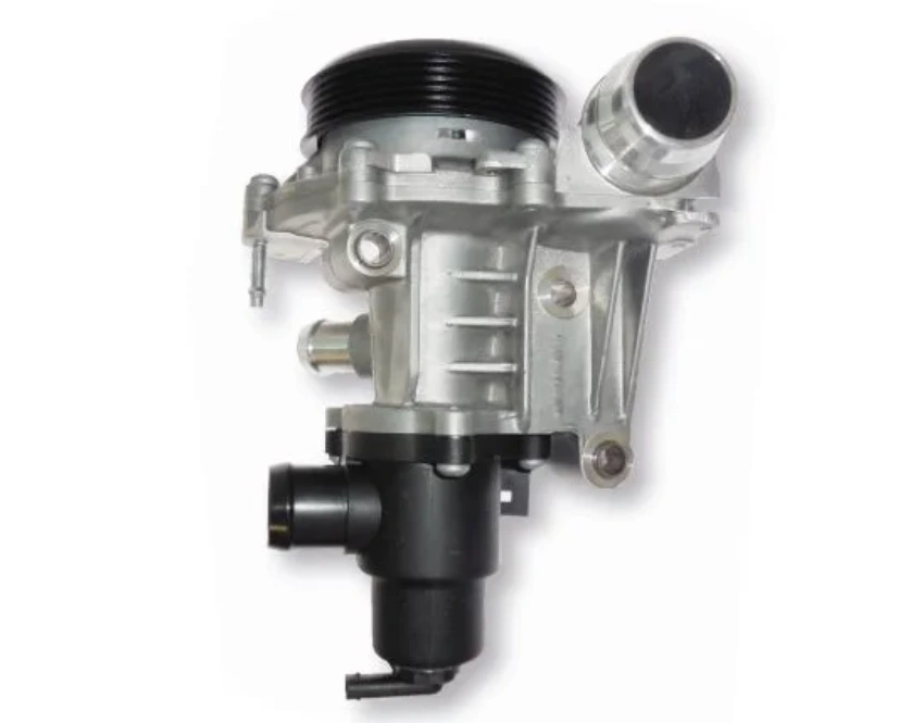 Automotive variable water pump assembly with aluminum housing and integrated motor